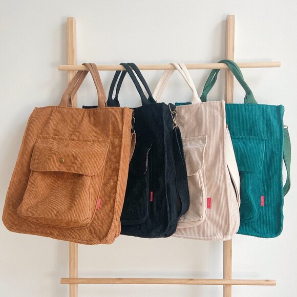 Corduroy Tote Bag with magnetic closure| Retro tote bag | Cute Tote Bag Capsule - Picture 4 of 15